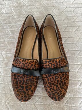 Talbots Ryan Leopard-Print Loafers Calf Hair Black Bow size 7